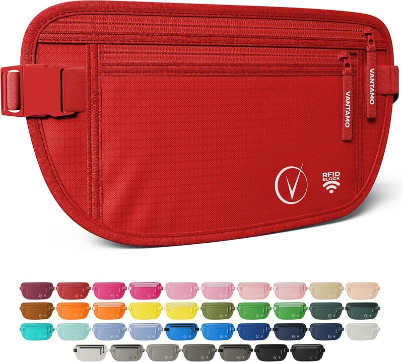 Vantamo Money Belt with RFID For Men & Women, Hidden Passport Holder for Travel, 2 Compartment Travel Fanny Pack for Women Anti Theft - Image 1